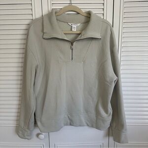 Athleta Retroplush Revive Half Zip Sweatshirt in Pale Green